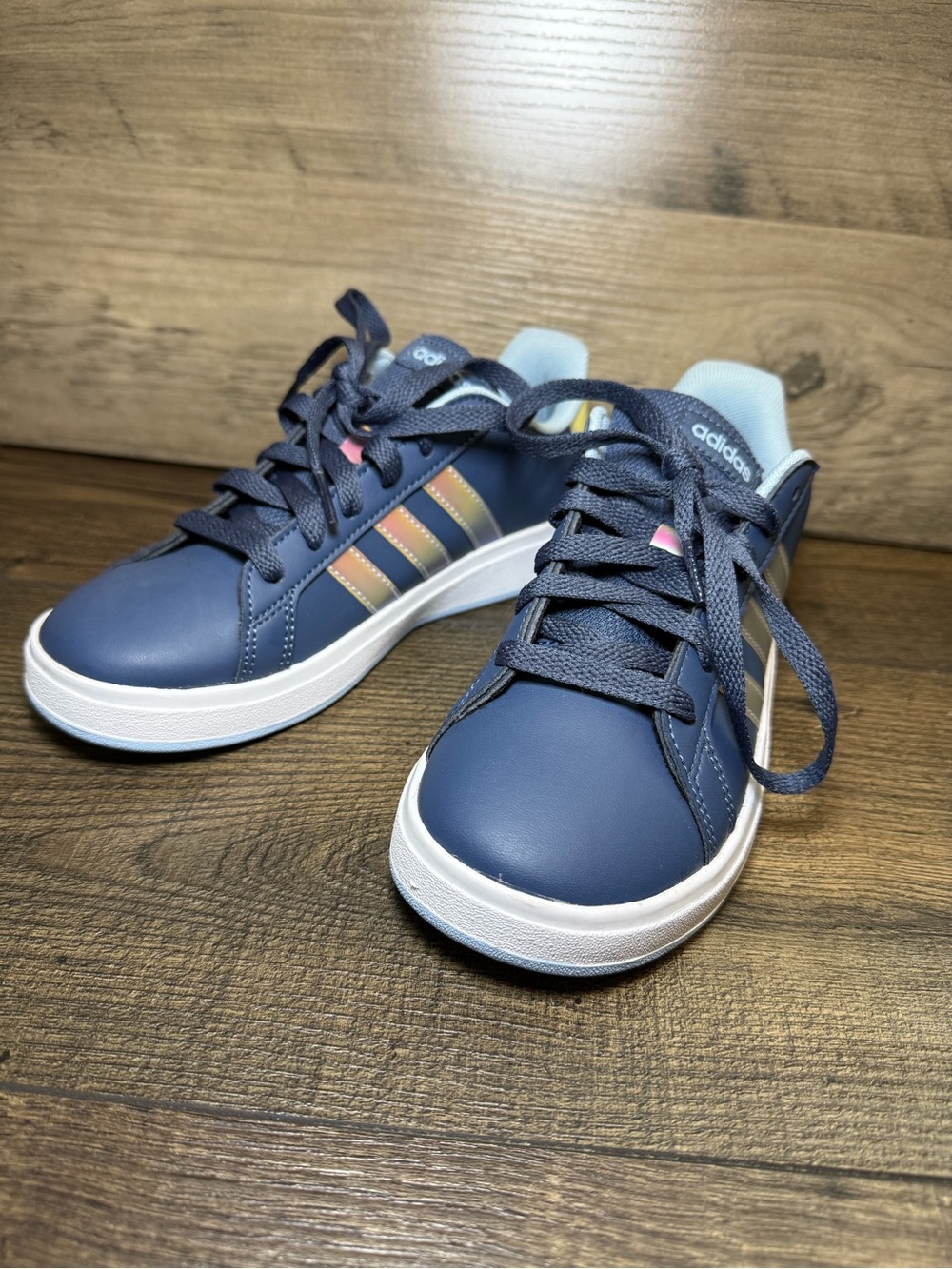 Adidas Kids Youth Grand Court Lifestyle Lace Tennis Shoes Sneakers Ink Blue Size